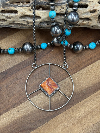 Orange Spiny #102-2 Peace Sign Necklace