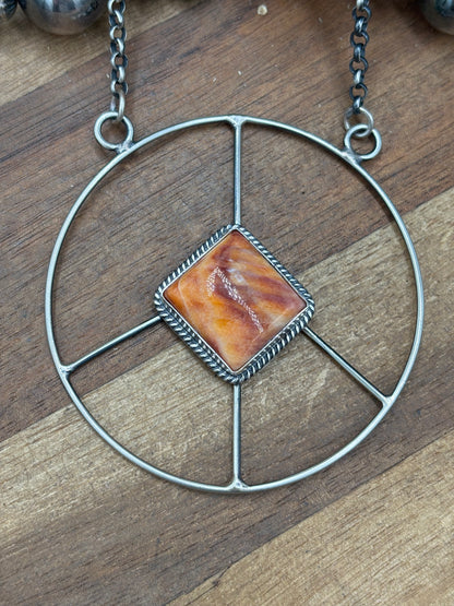 Orange Spiny #102-2 Peace Sign Necklace