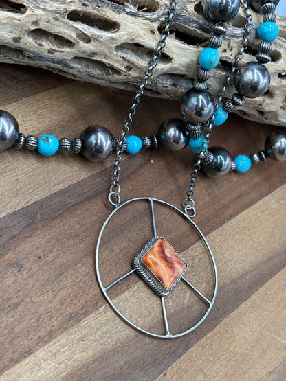 Orange Spiny #102-2 Peace Sign Necklace