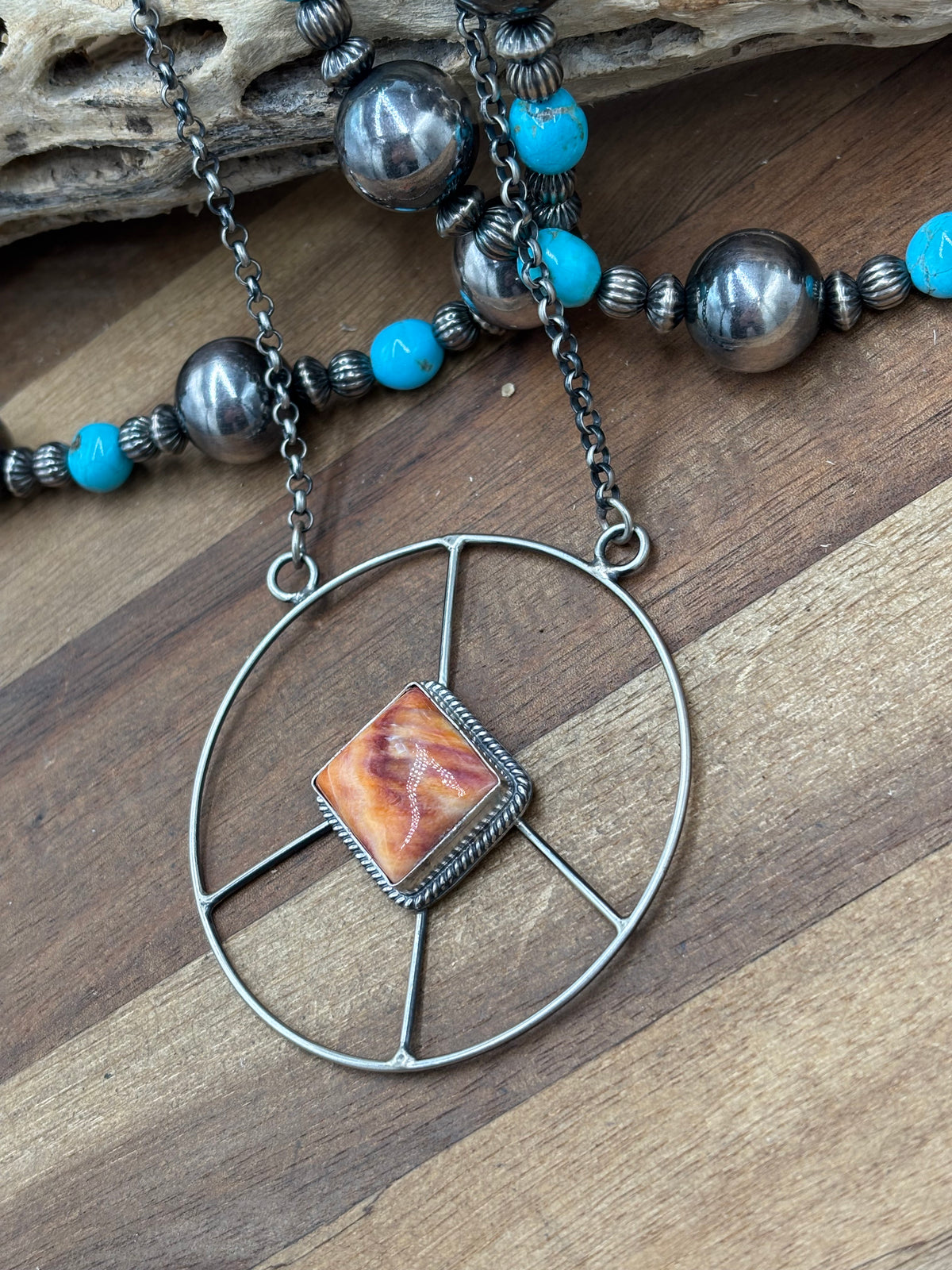 Orange Spiny #102-2 Peace Sign Necklace