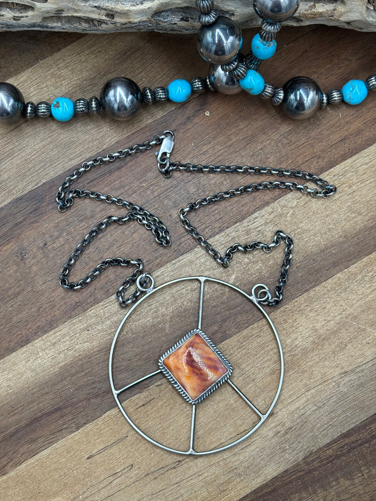 Orange Spiny #102-2 Peace Sign Necklace