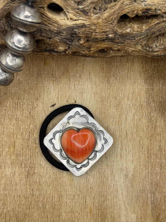 Orange Spiny Heart #830-2A Hair Tie by Tillie John, Navajo