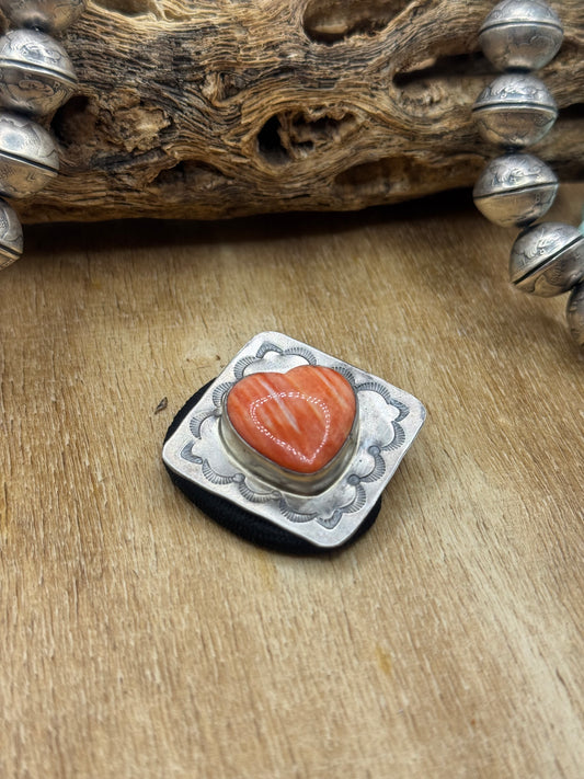 Orange Spiny Heart #830-2B Hair Tie by Tillie John, Navajo
