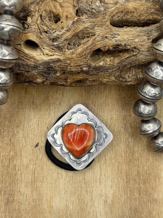 Orange Spiny Heart #830-2C Hair Tie by Tillie John, Navajo