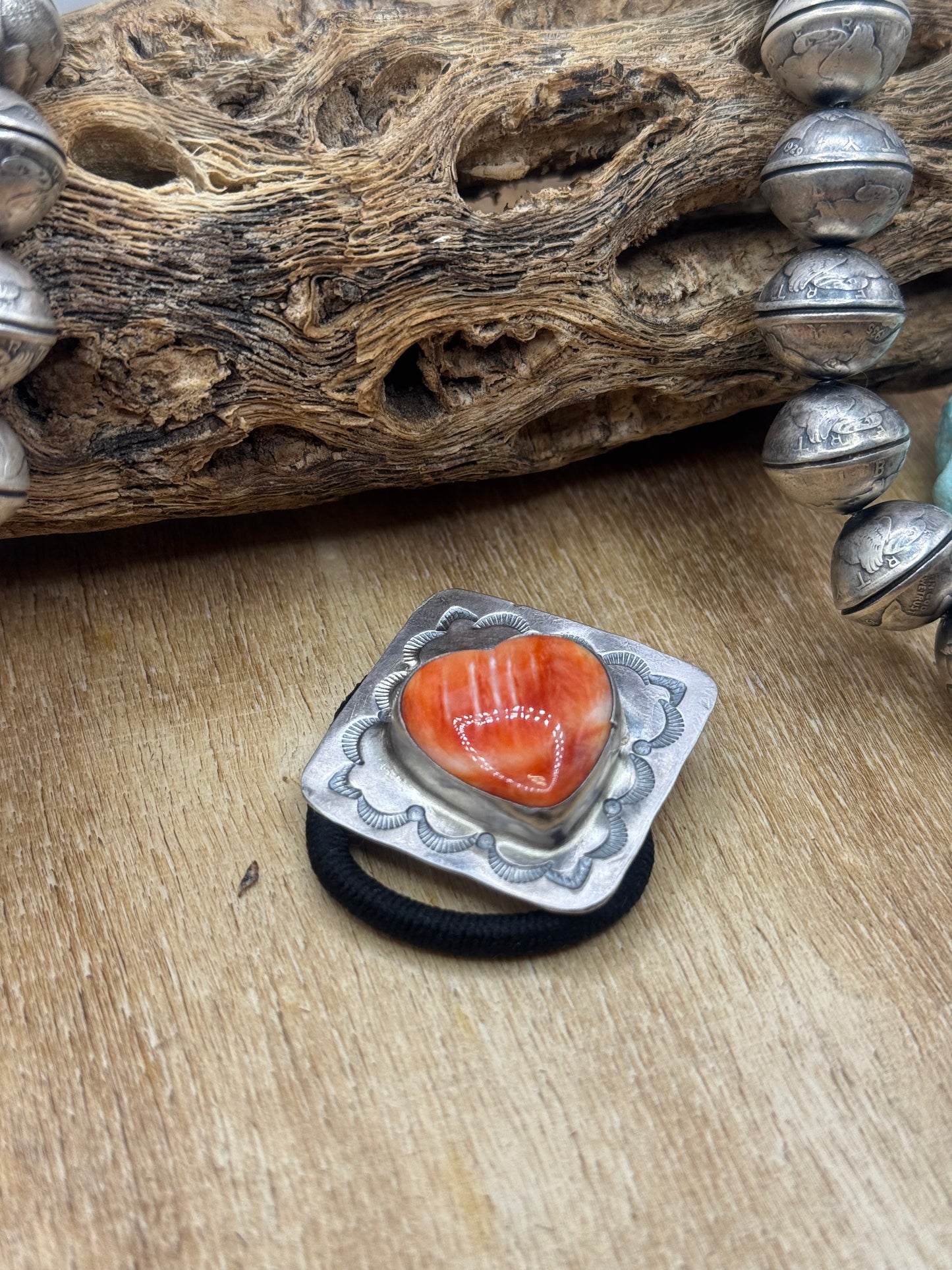 Orange Spiny Heart #830-2C Hair Tie by Tillie John, Navajo