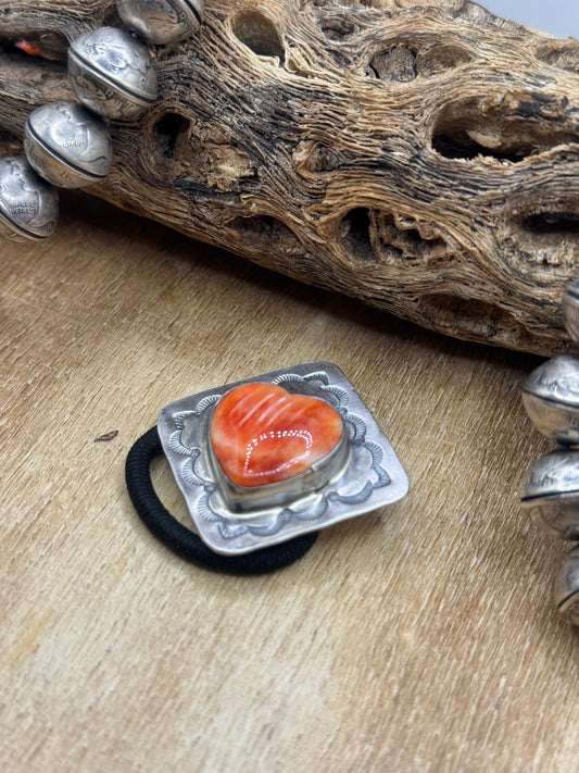 Orange Spiny Heart #830-2C Hair Tie by Tillie John, Navajo