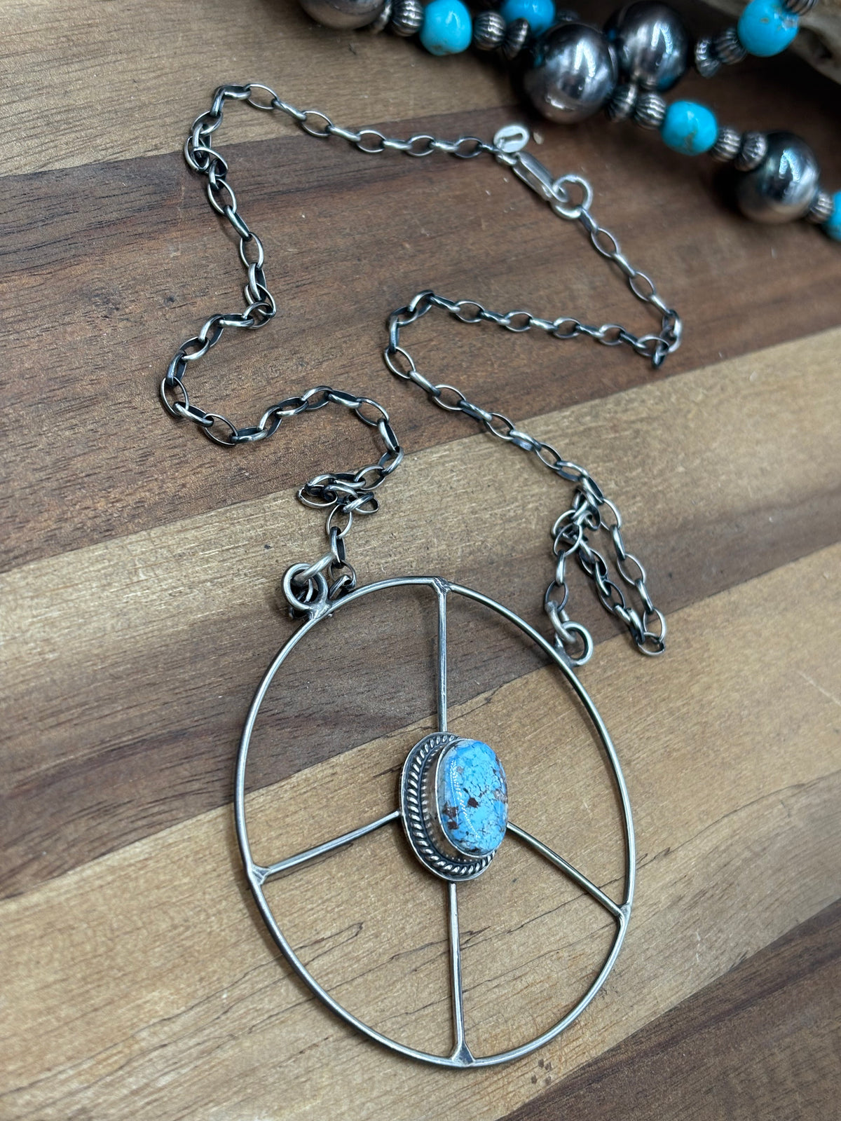 Golden Hills #102-7 Turquoise Peace Sign Necklace