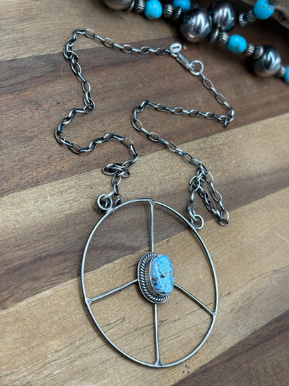 Golden Hills #102-7 Turquoise Peace Sign Necklace