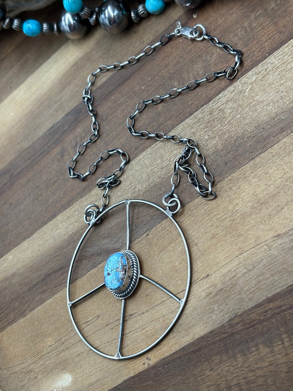 Golden Hills #102-7 Turquoise Peace Sign Necklace