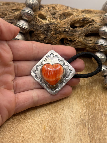 Orange Spiny Heart #830-2C Hair Tie by Tillie John, Navajo