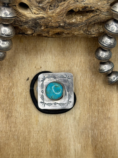 Kingman Turquoise #830-4 Hair Tie by Tillie John, Navajo