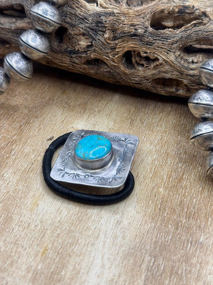 Kingman Turquoise #830-4 Hair Tie by Tillie John, Navajo