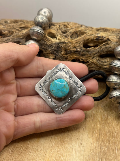 Kingman Turquoise #830-4 Hair Tie by Tillie John, Navajo