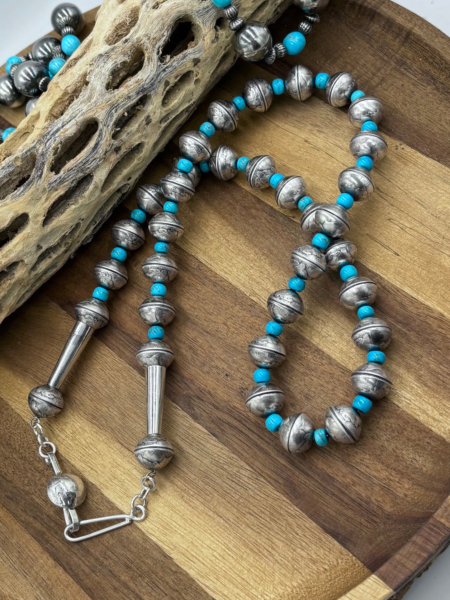 28” Mercury Dime & Turquoise Necklace by James McCabe, Navajo