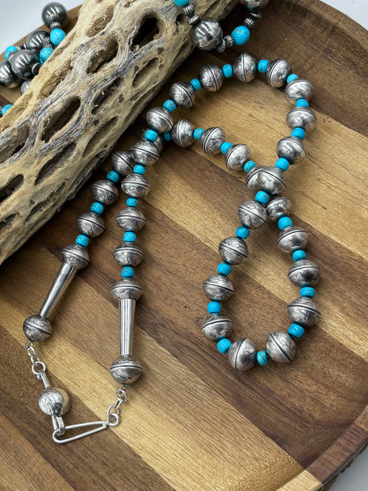 28” Mercury Dime & Turquoise Necklace by James McCabe, Navajo
