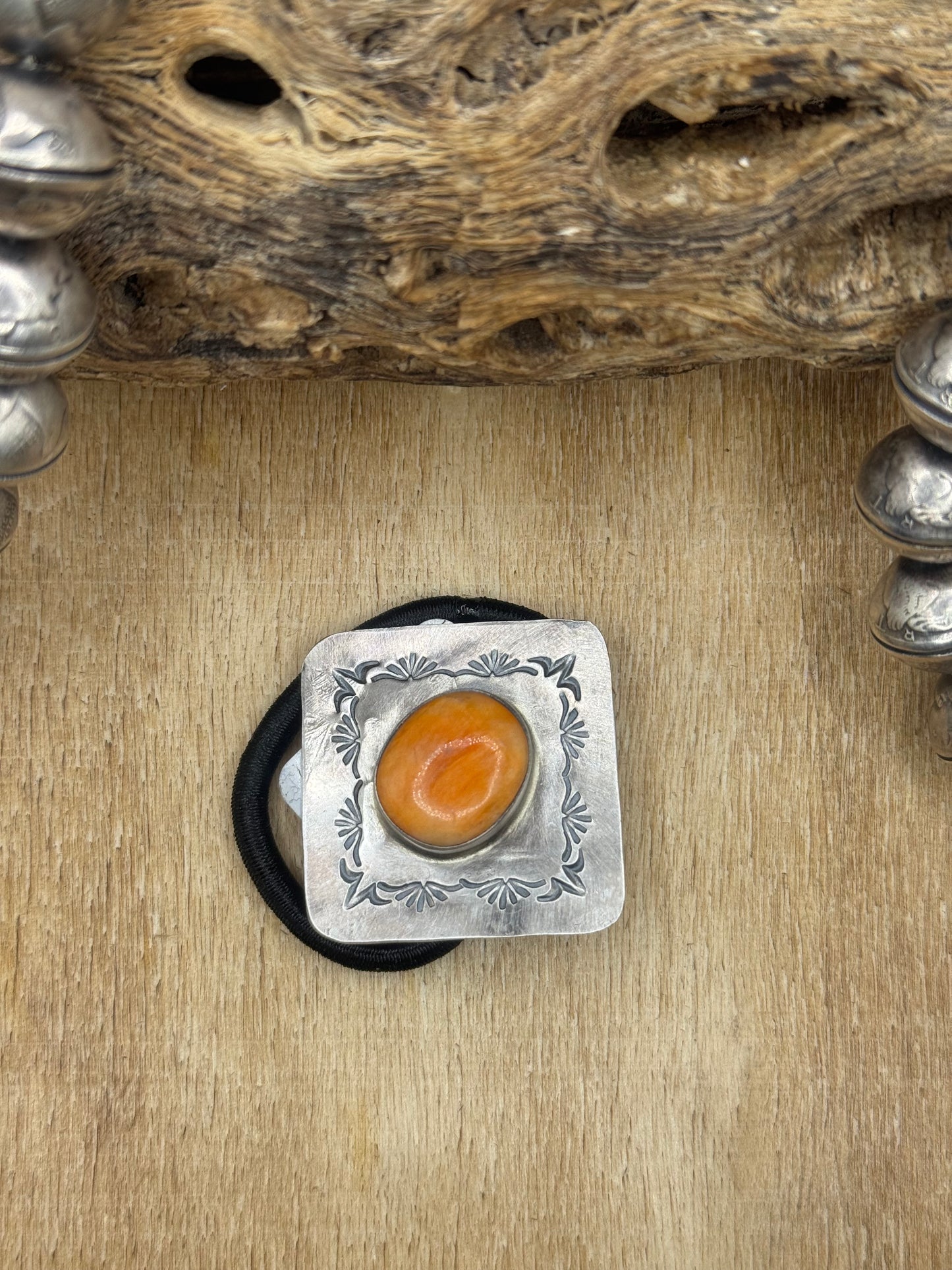 Orange Spiny #830-1C Hair Tie by Tillie John, Navajo