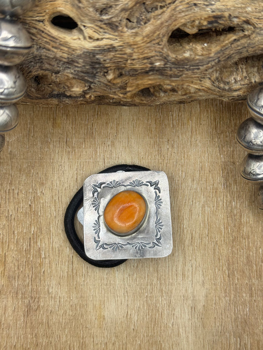 Orange Spiny #830-1C Hair Tie by Tillie John, Navajo