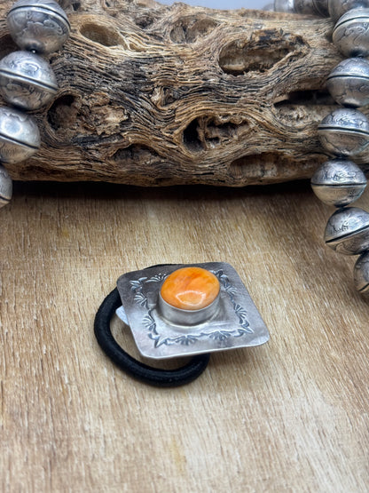 Orange Spiny #830-1C Hair Tie by Tillie John, Navajo
