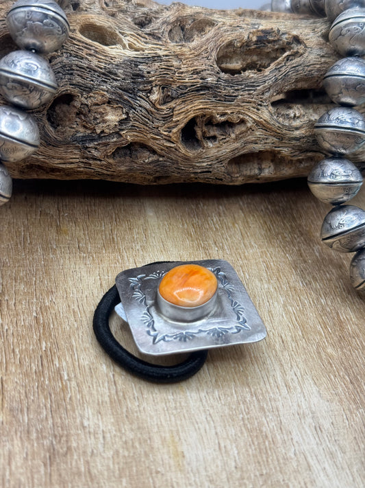 Orange Spiny #830-1C Hair Tie by Tillie John, Navajo