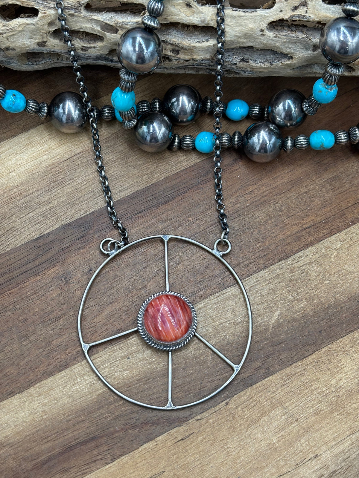 Red Spiny #102-9 Peace Sign Necklace
