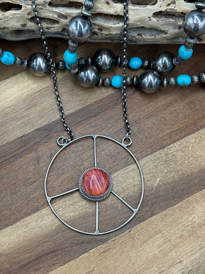Red Spiny #102-9 Peace Sign Necklace