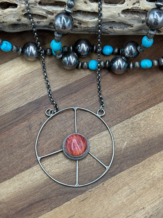 Red Spiny #102-9 Peace Sign Necklace