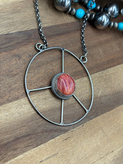 Red Spiny #102-9 Peace Sign Necklace