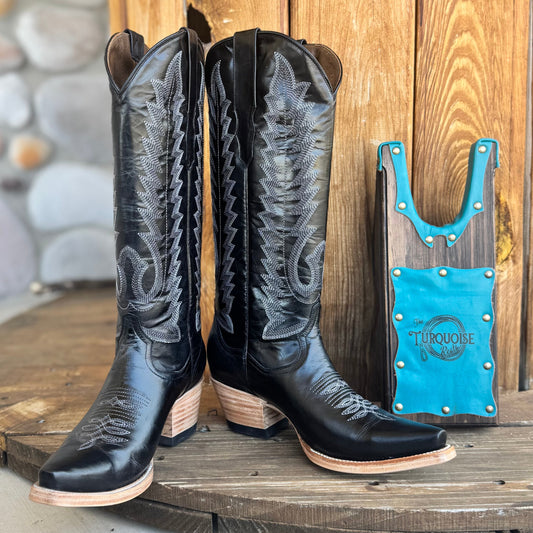 The Femme Fatale Signature Turquoise Reata Boot- Black Snip Toe