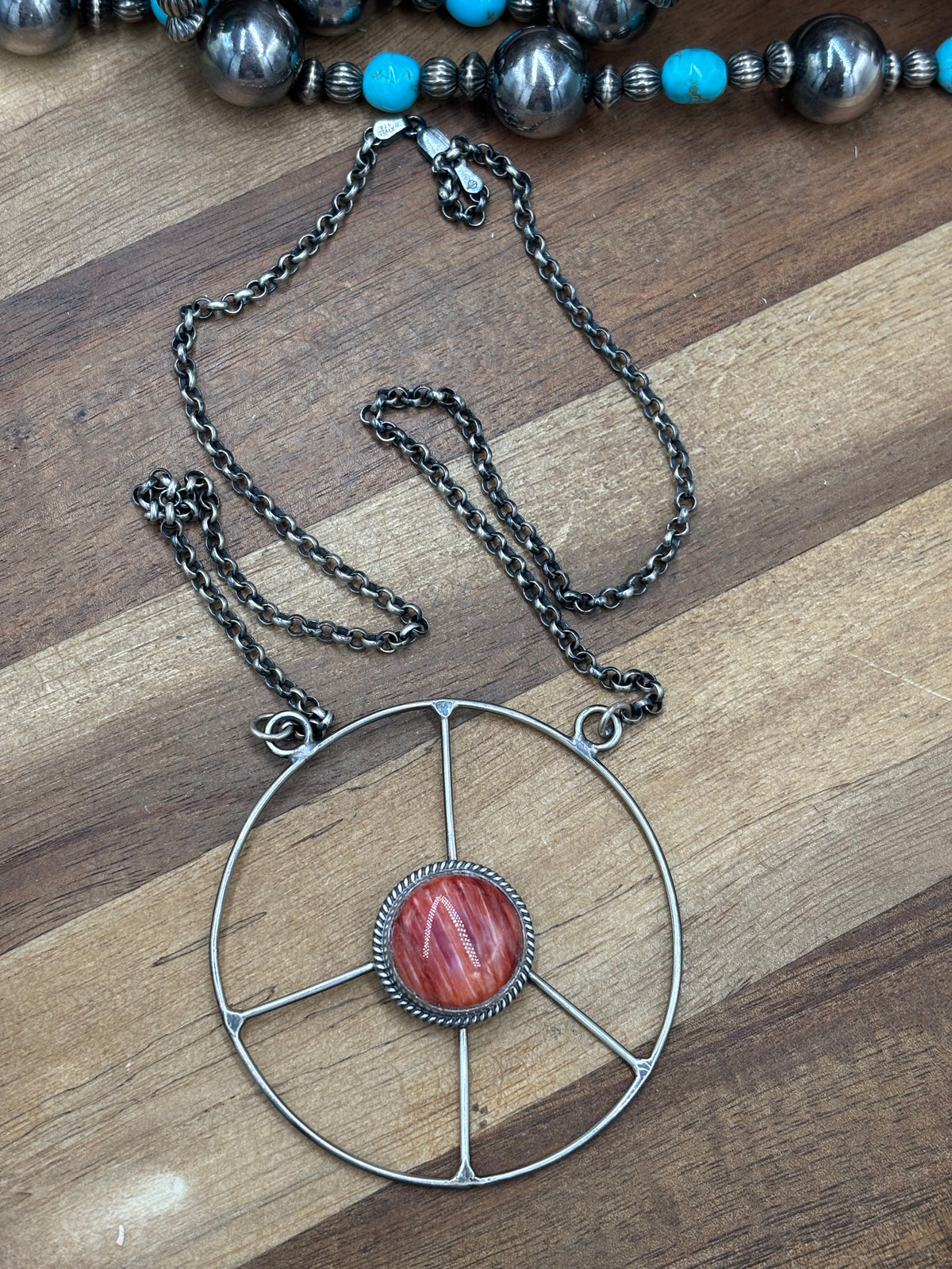 Red Spiny #102-9 Peace Sign Necklace