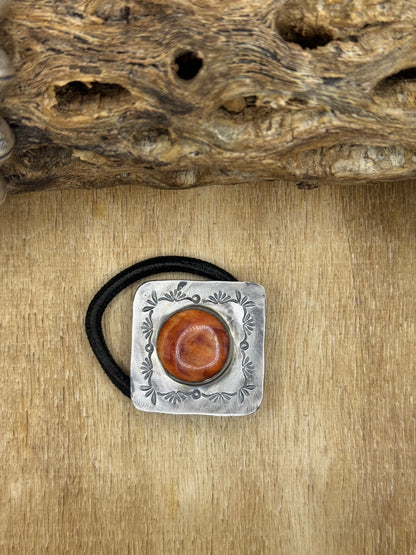 Orange Spiny #830-1B Hair Tie by Tillie John, Navajo