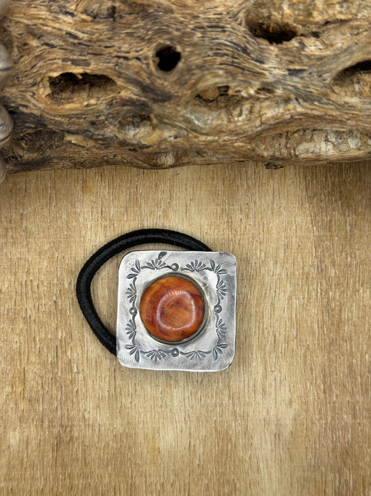 Orange Spiny #830-1B Hair Tie by Tillie John, Navajo