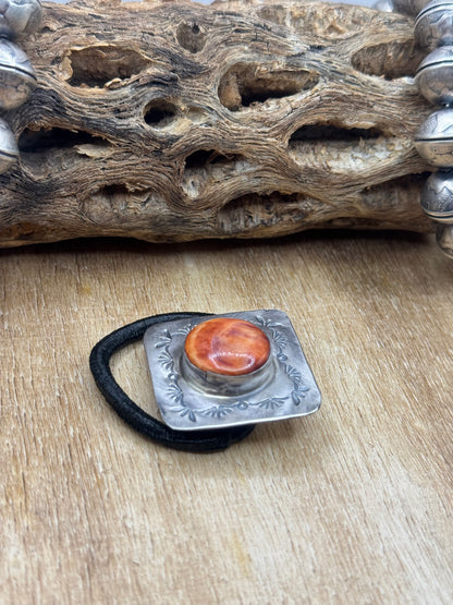 Orange Spiny #830-1B Hair Tie by Tillie John, Navajo