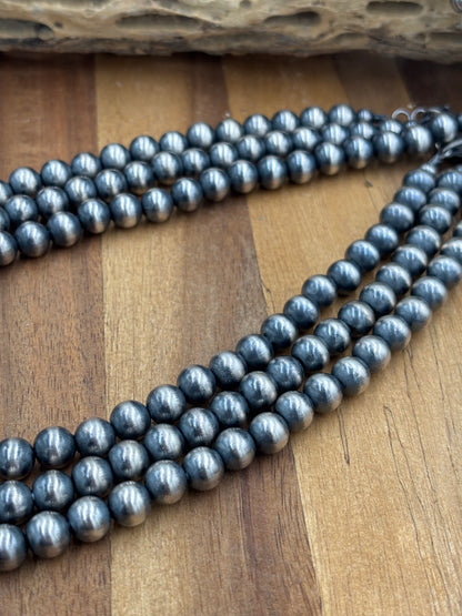 8mm 14" Sterling Silver Pearl Necklace
