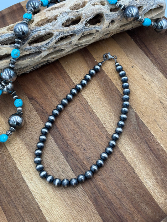 8mm 14" Sterling Silver Pearl Necklace