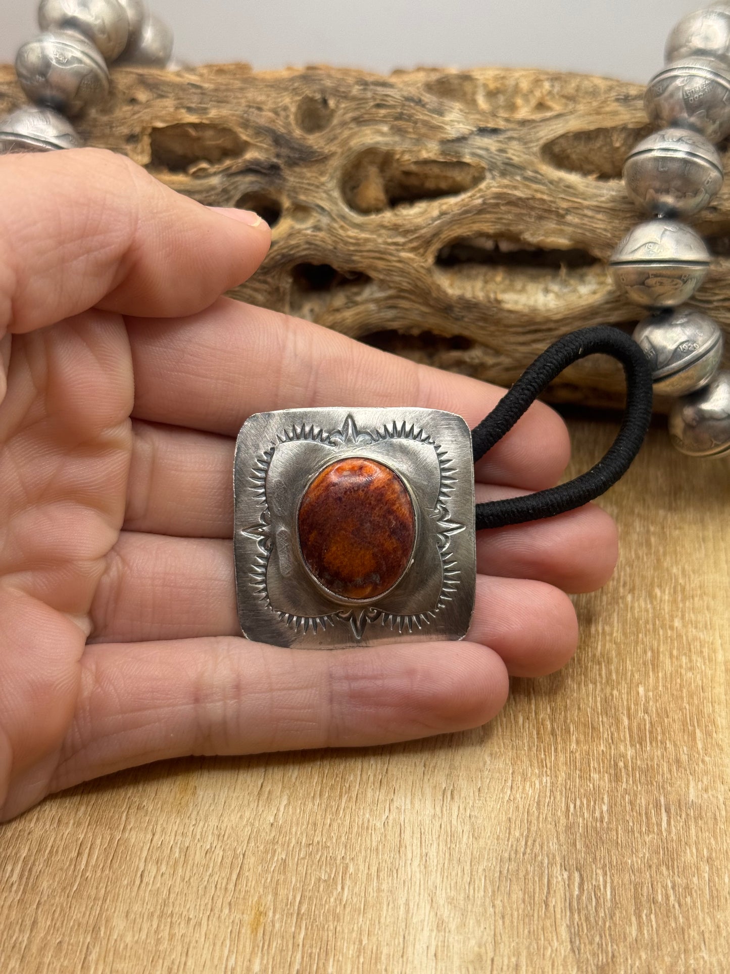 Orange Spiny #830-1A Hair Tie by Tillie John, Navajo