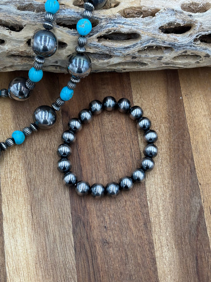 10mm Sterling Silver Pearl Stretchy Bracelet