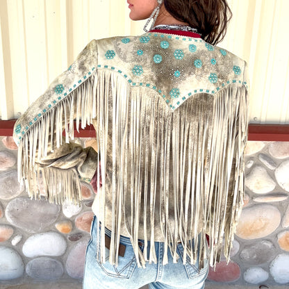 Scully Cream With Turquoise Suede Jacket