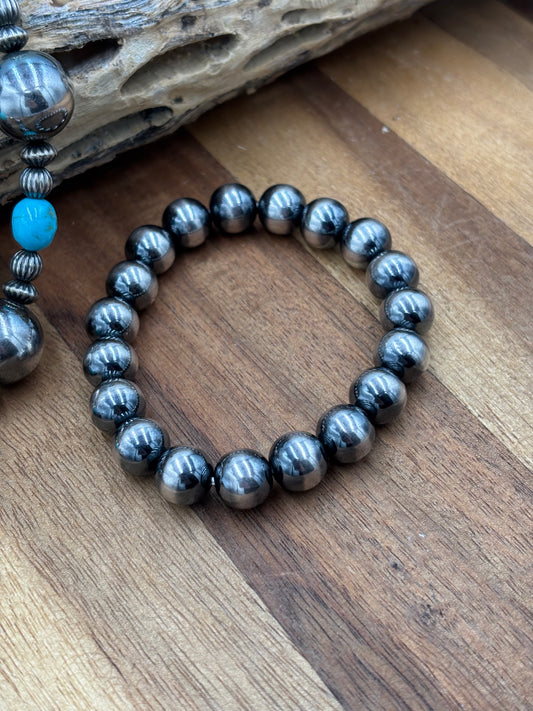 10mm Sterling Silver Pearl Stretchy Bracelet