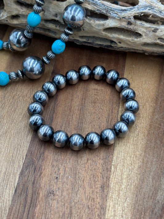 10mm Sterling Silver Pearl Stretchy Bracelet