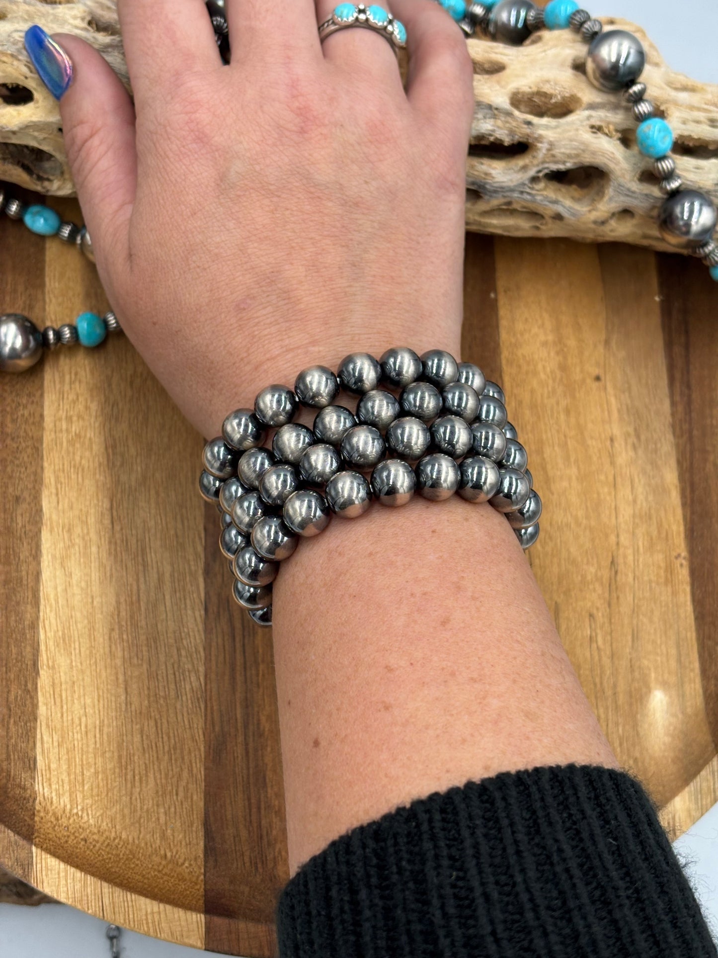 10mm Sterling Silver Pearl Stretchy Bracelet