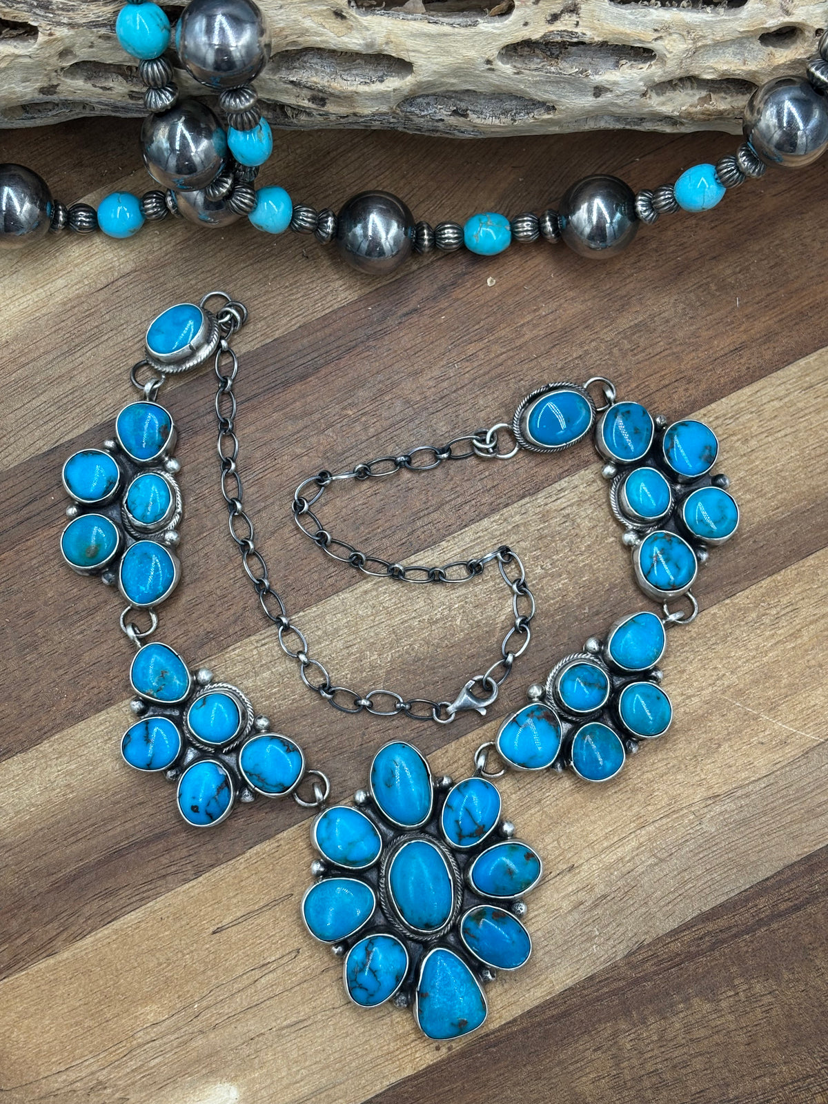 Turquoise #102-13 Cluster Necklace Set by Ella Peter, Navajo