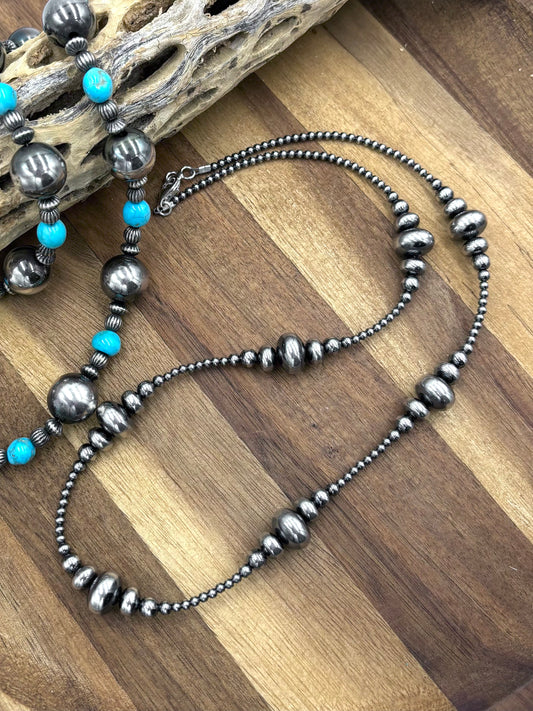 3-14mm 24" Rondelle Sterling Silver Pearl Necklace