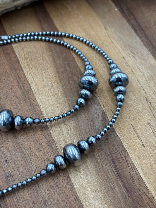 3-14mm 24" Rondelle Sterling Silver Pearl Necklace