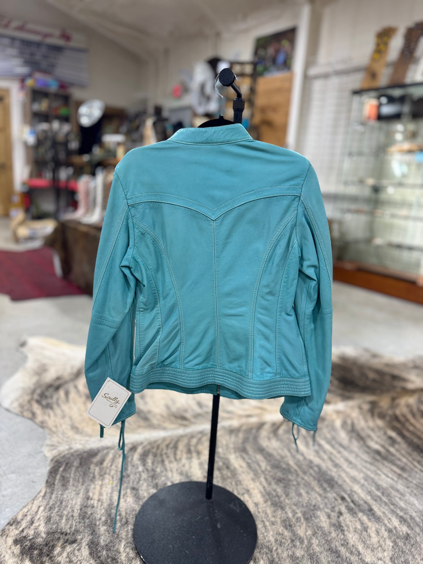 Scully Turquoise Lace Up Leather Jacket