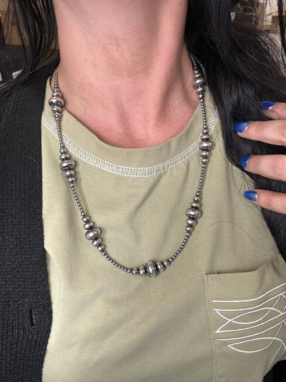 3-14mm 24" Rondelle Sterling Silver Pearl Necklace