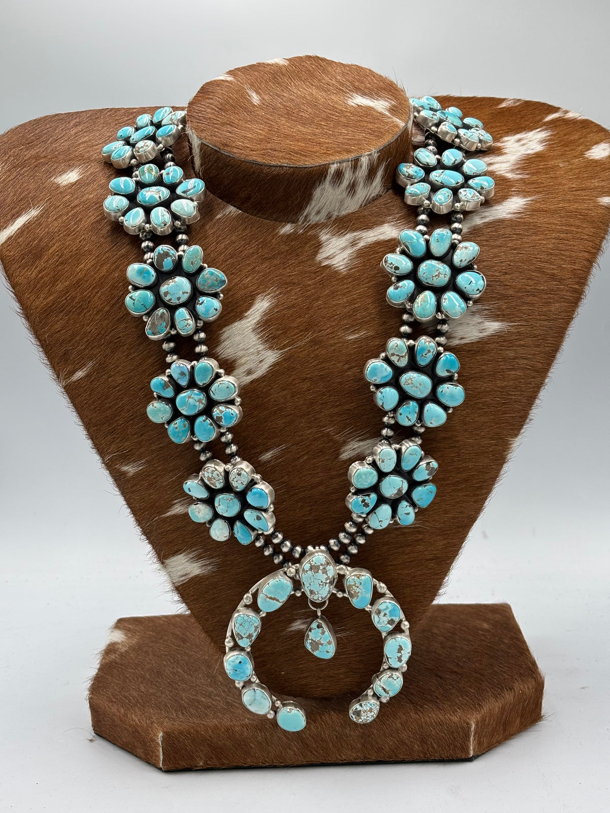 Carico Lake #102-12 Turquoise Squash Blossom Set by Ella Peter, Navajo