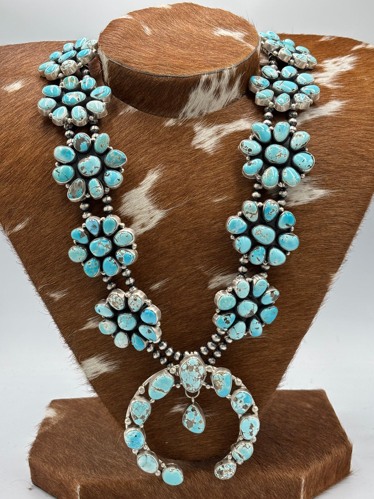 Carico Lake #102-12 Turquoise Squash Blossom Set by Ella Peter, Navajo