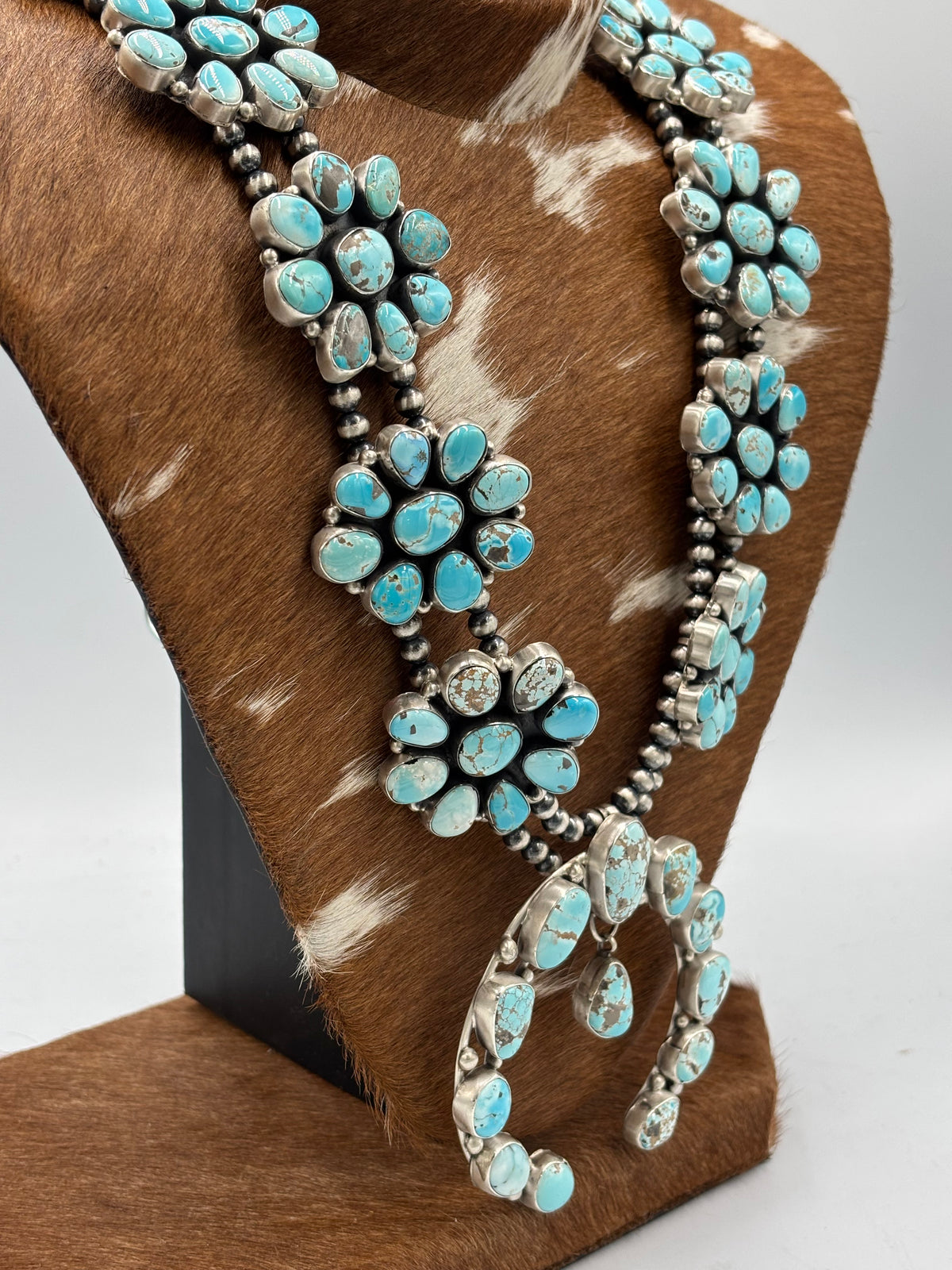 Carico Lake #102-12 Turquoise Squash Blossom Set by Ella Peter, Navajo