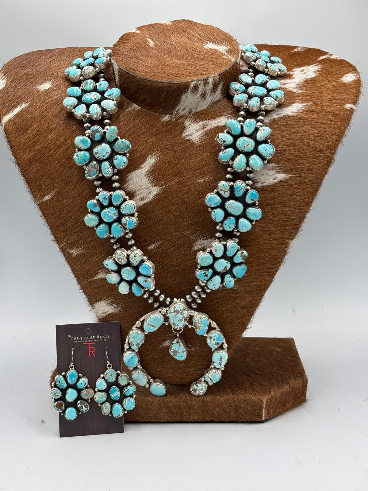 Carico Lake #102-12 Turquoise Squash Blossom Set by Ella Peter, Navajo