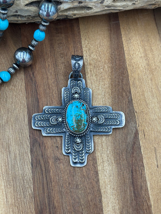 Webbed Kingman Zia Pendant by Kevin Billah, Navajo
